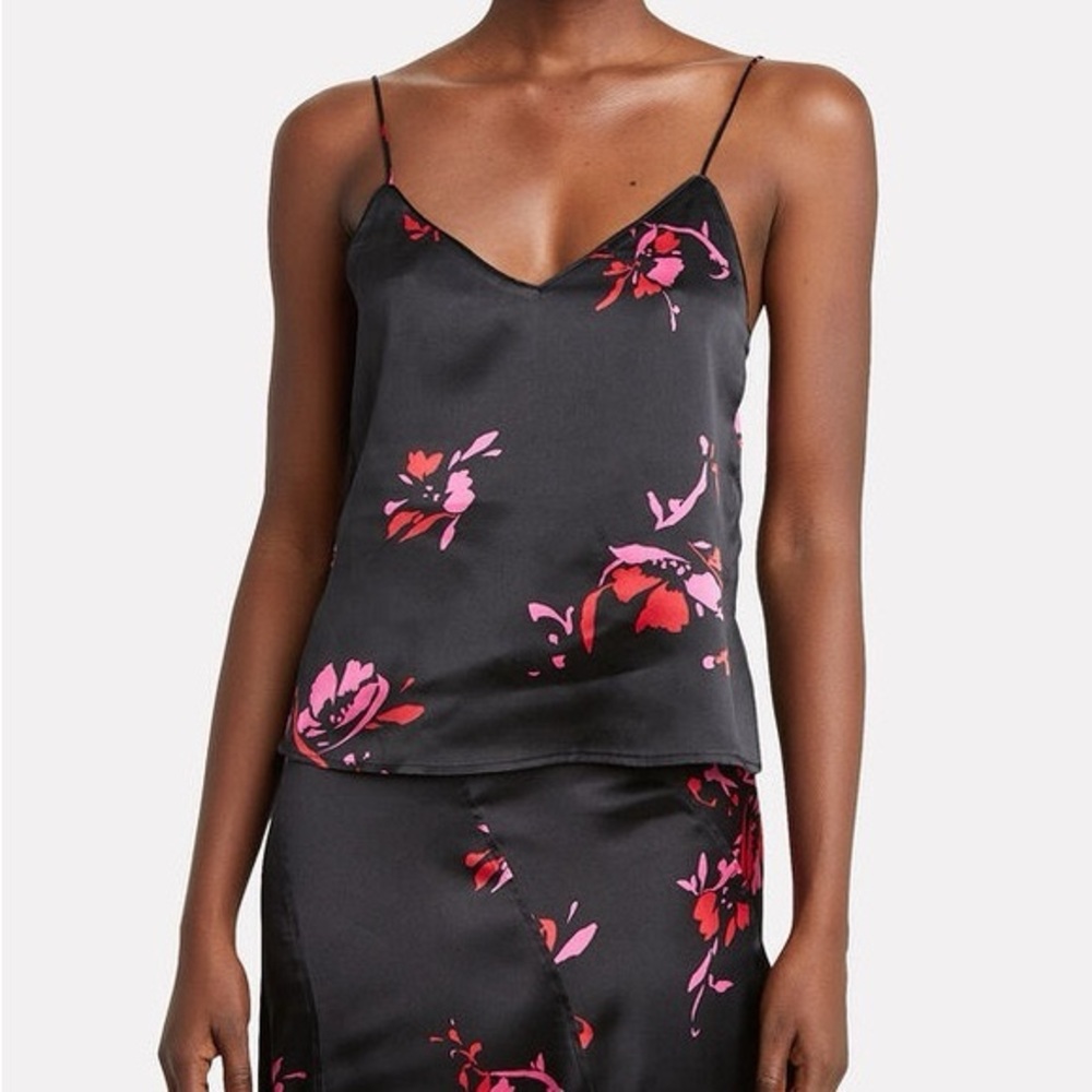 Ganni Floral Black and Pink Silk Camisole Top